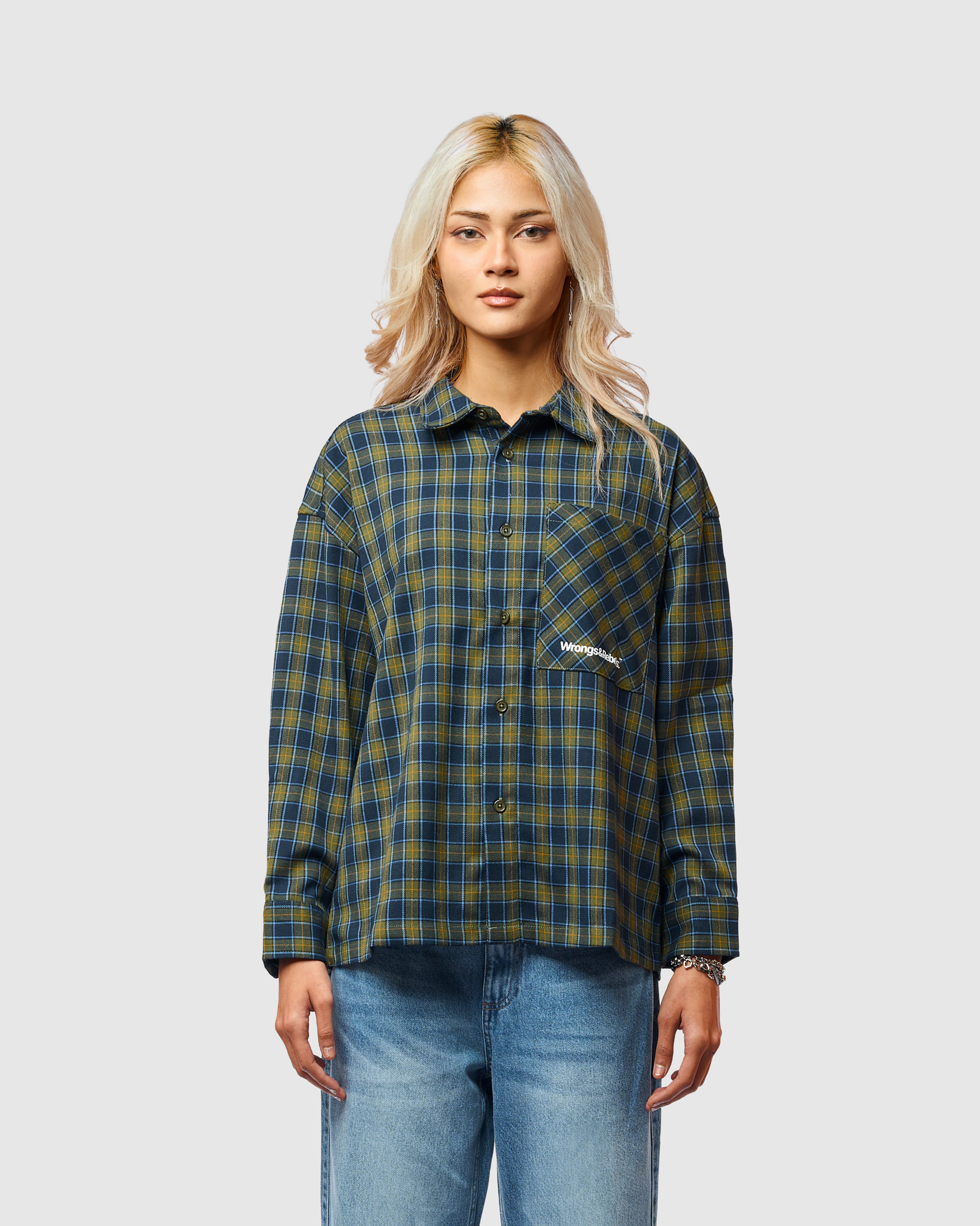W&R Teal Boxy Check Shirt