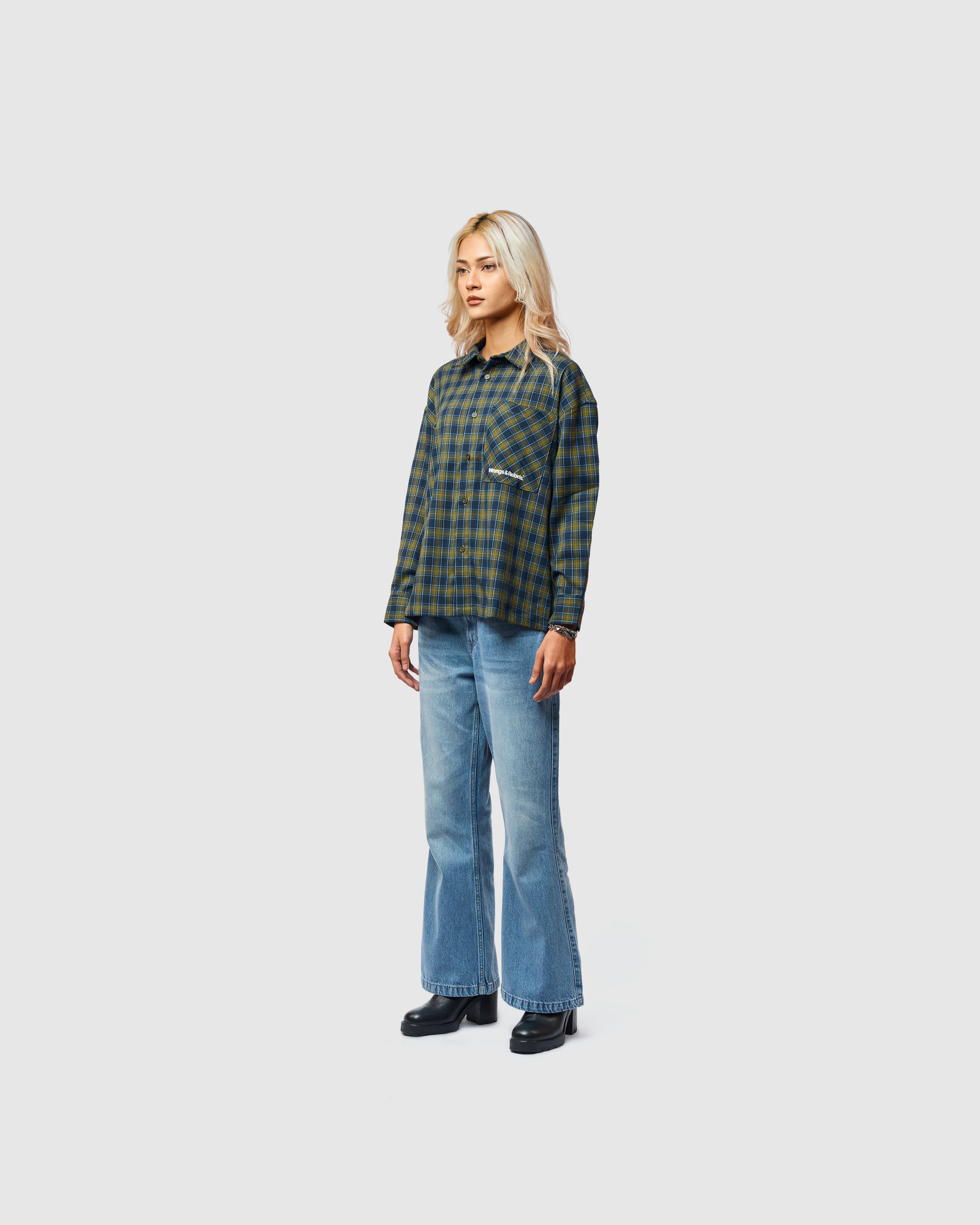 W&R Teal Boxy Check Shirt