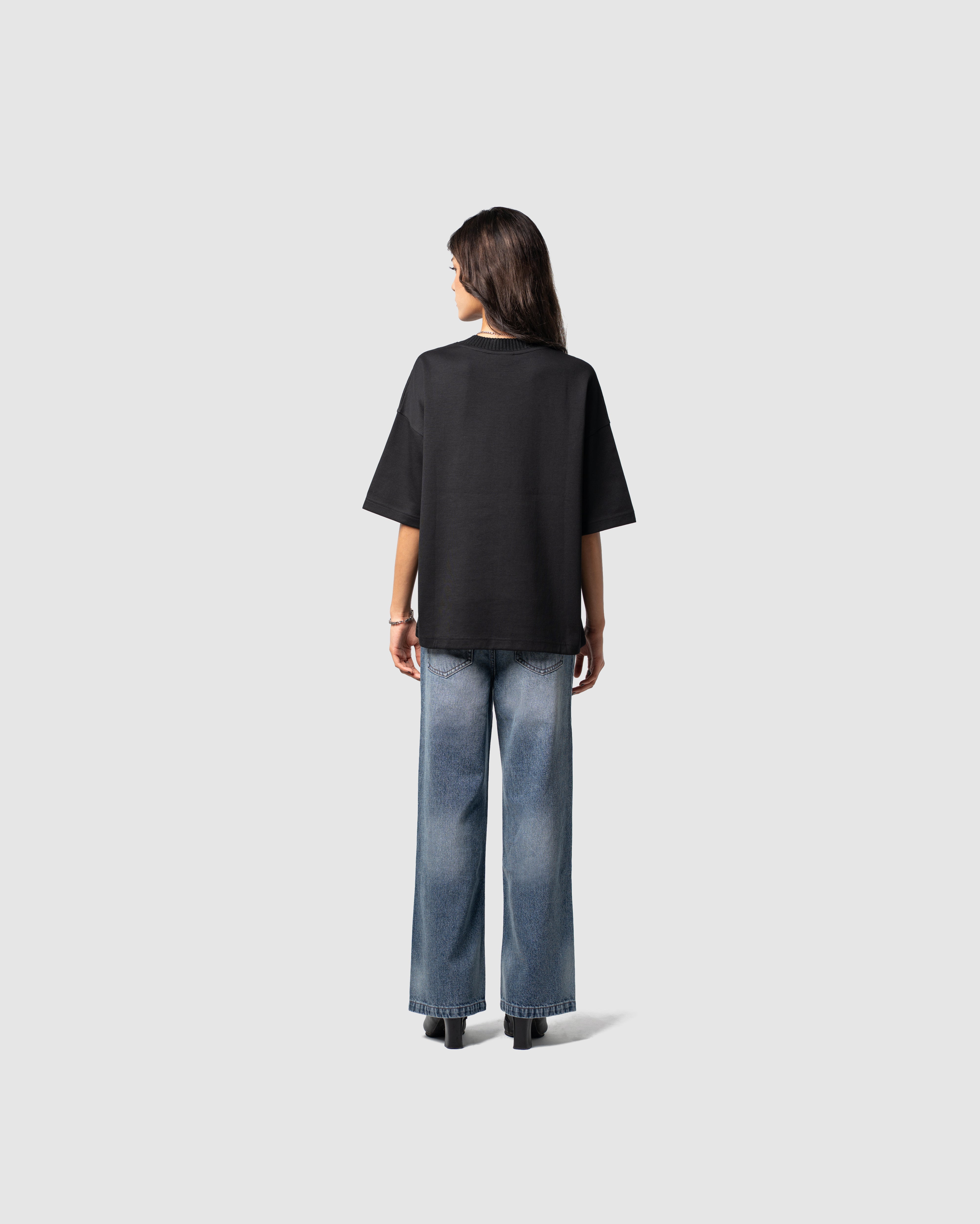 W&R Black Knit Collar Boxy T-Shirt