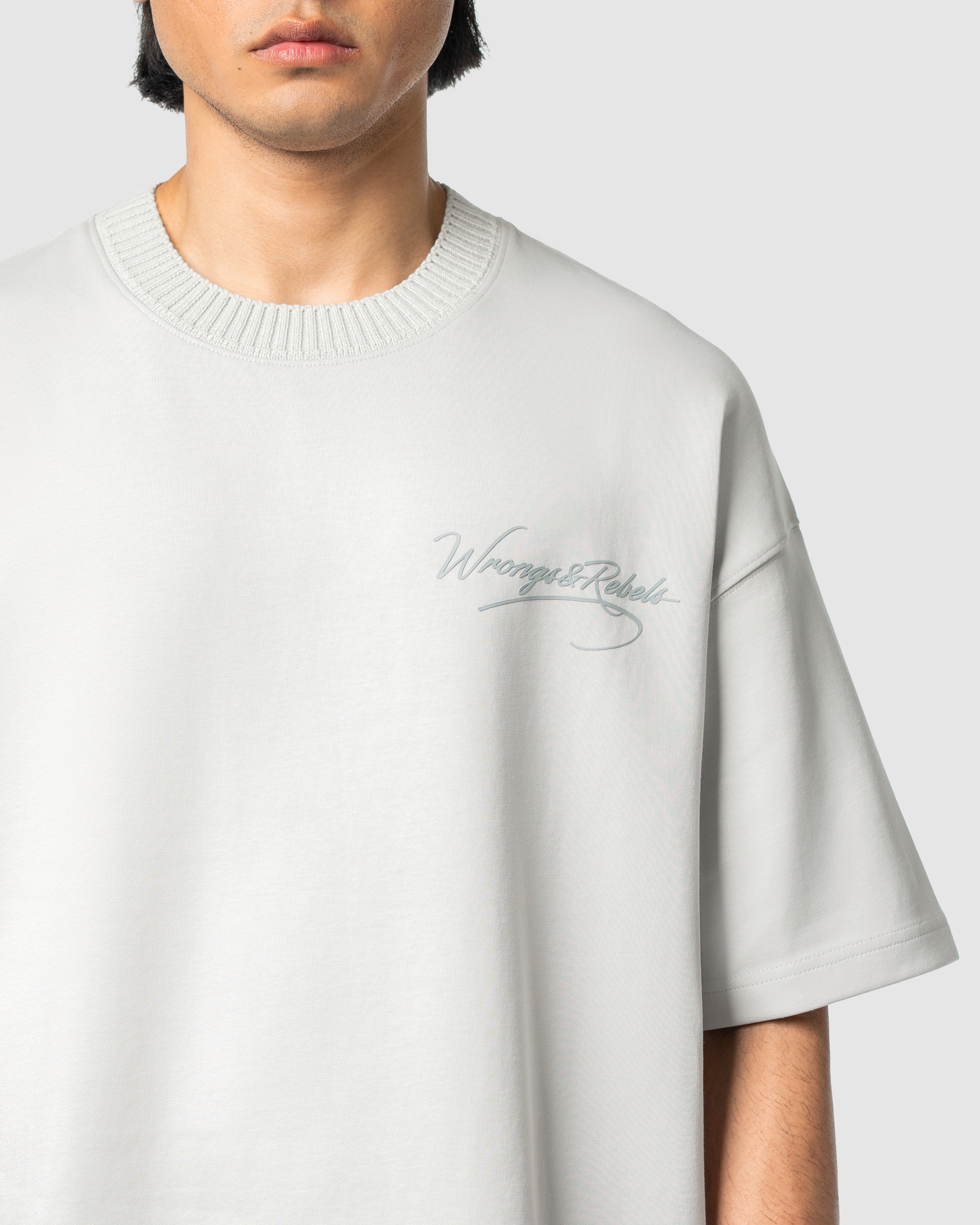 W&R Beige Knit Collar Boxy T-Shirt