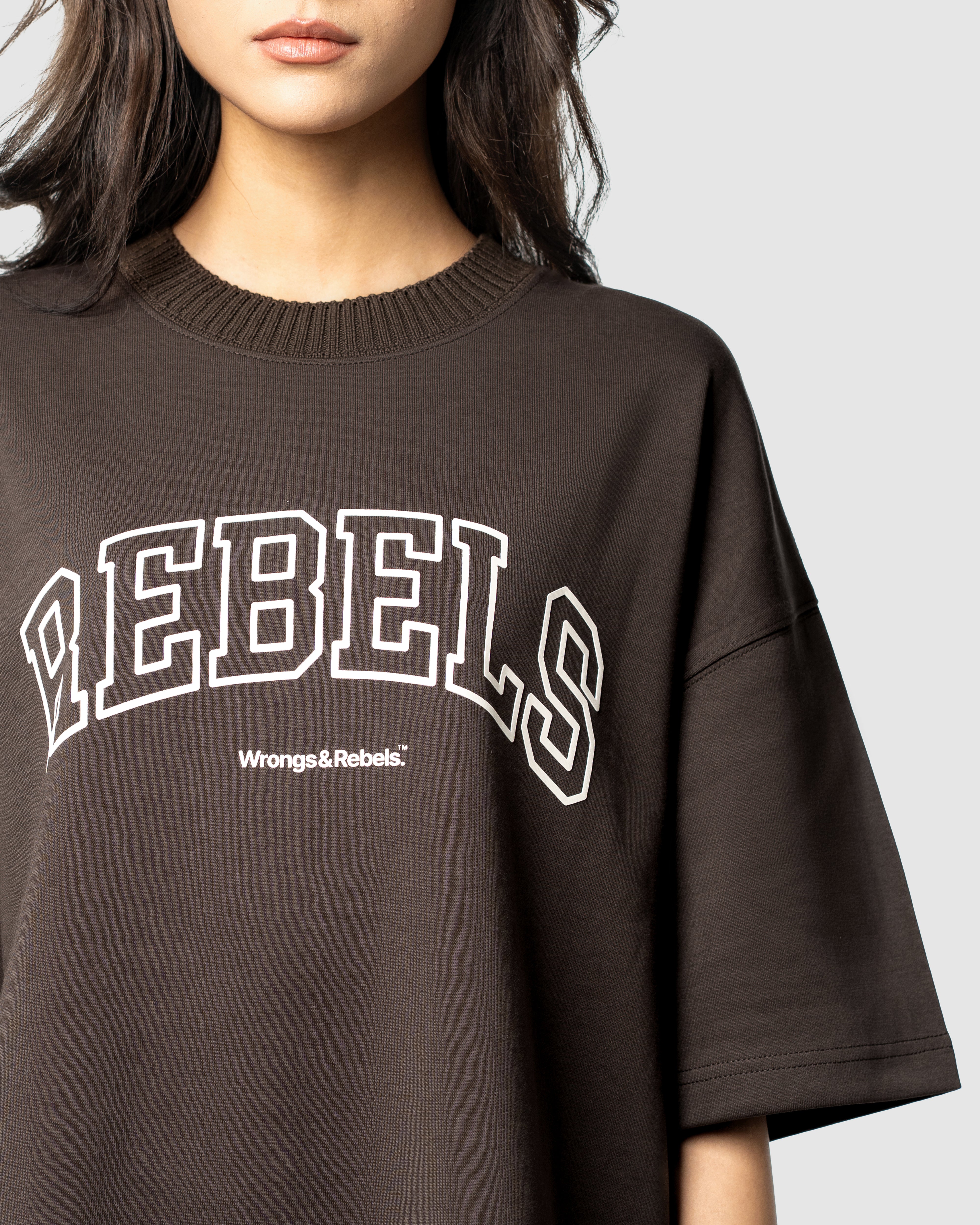 W&R Brown Knit Collar Boxy T-Shirt