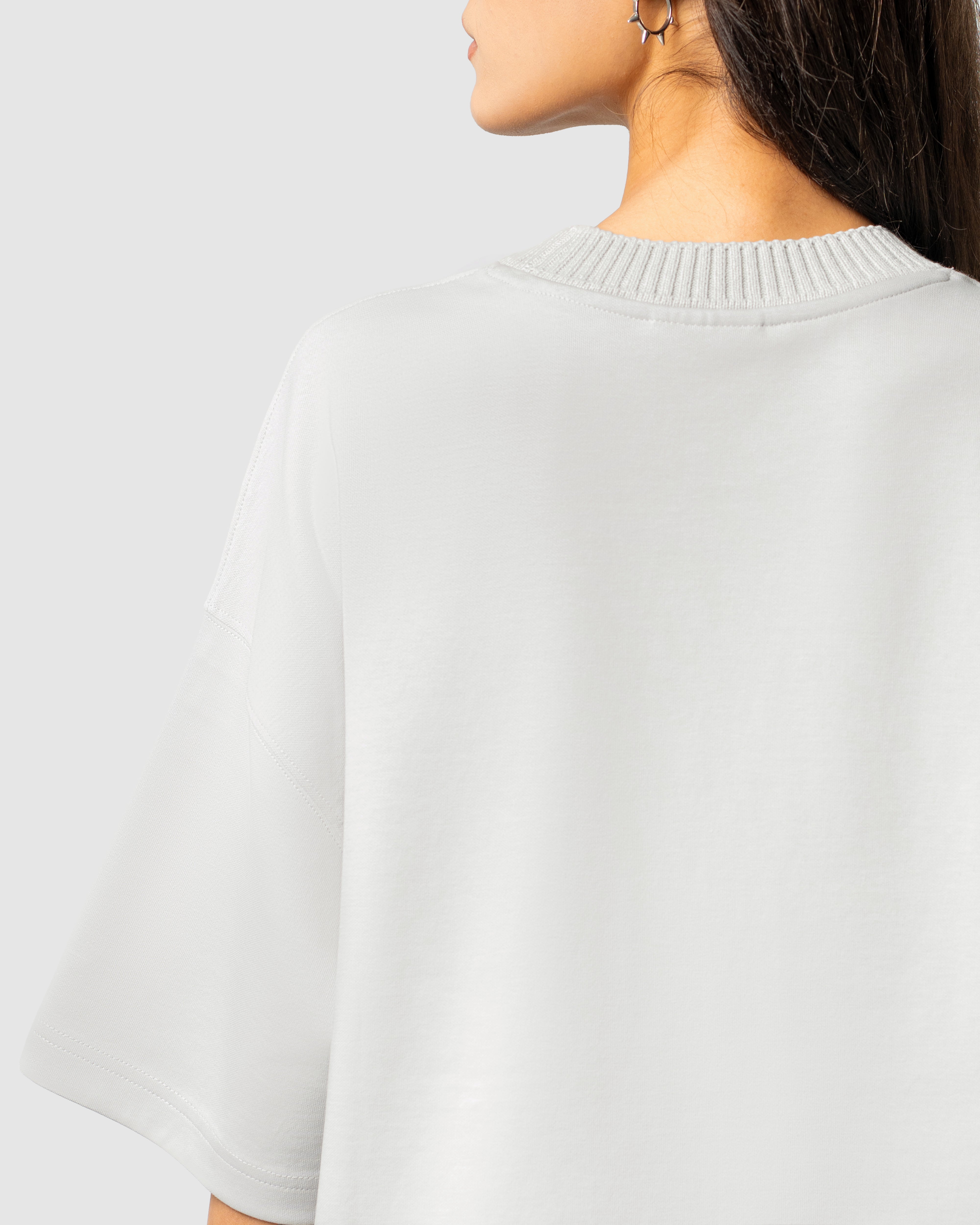 W&R Beige Knit Collar Boxy T-Shirt