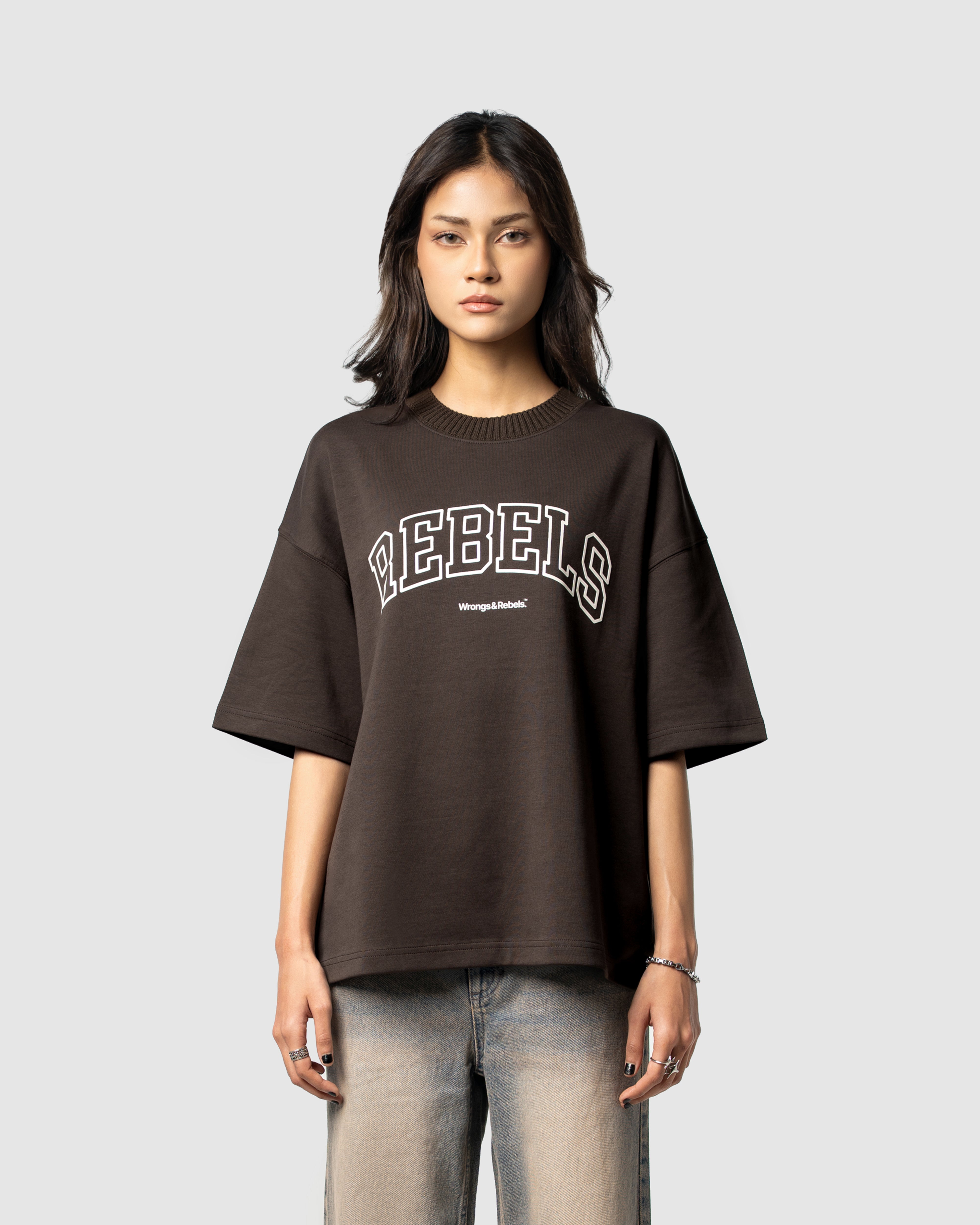 W&R Brown Knit Collar Boxy T-Shirt