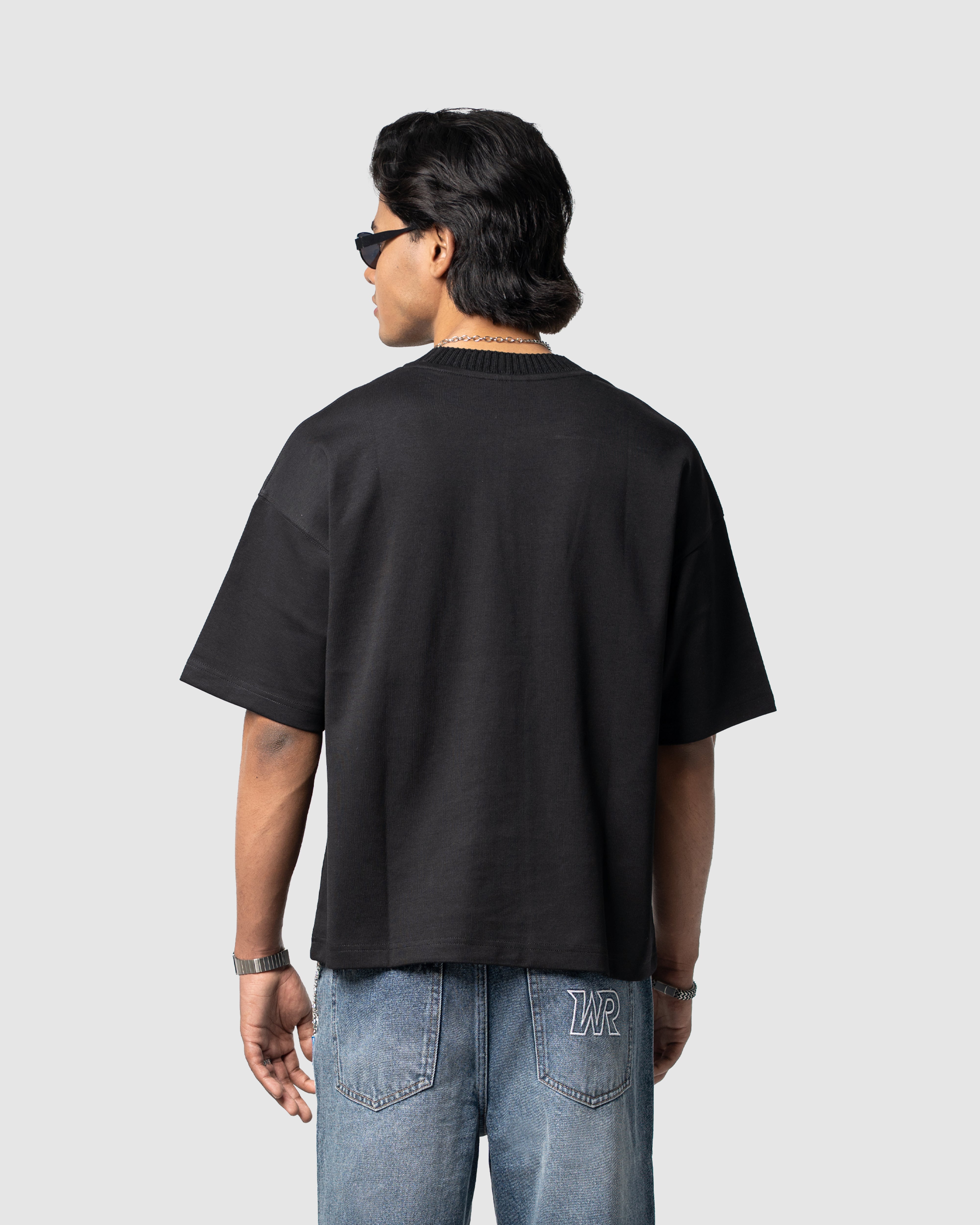 W&R Black Knit Collar Boxy T-Shirt