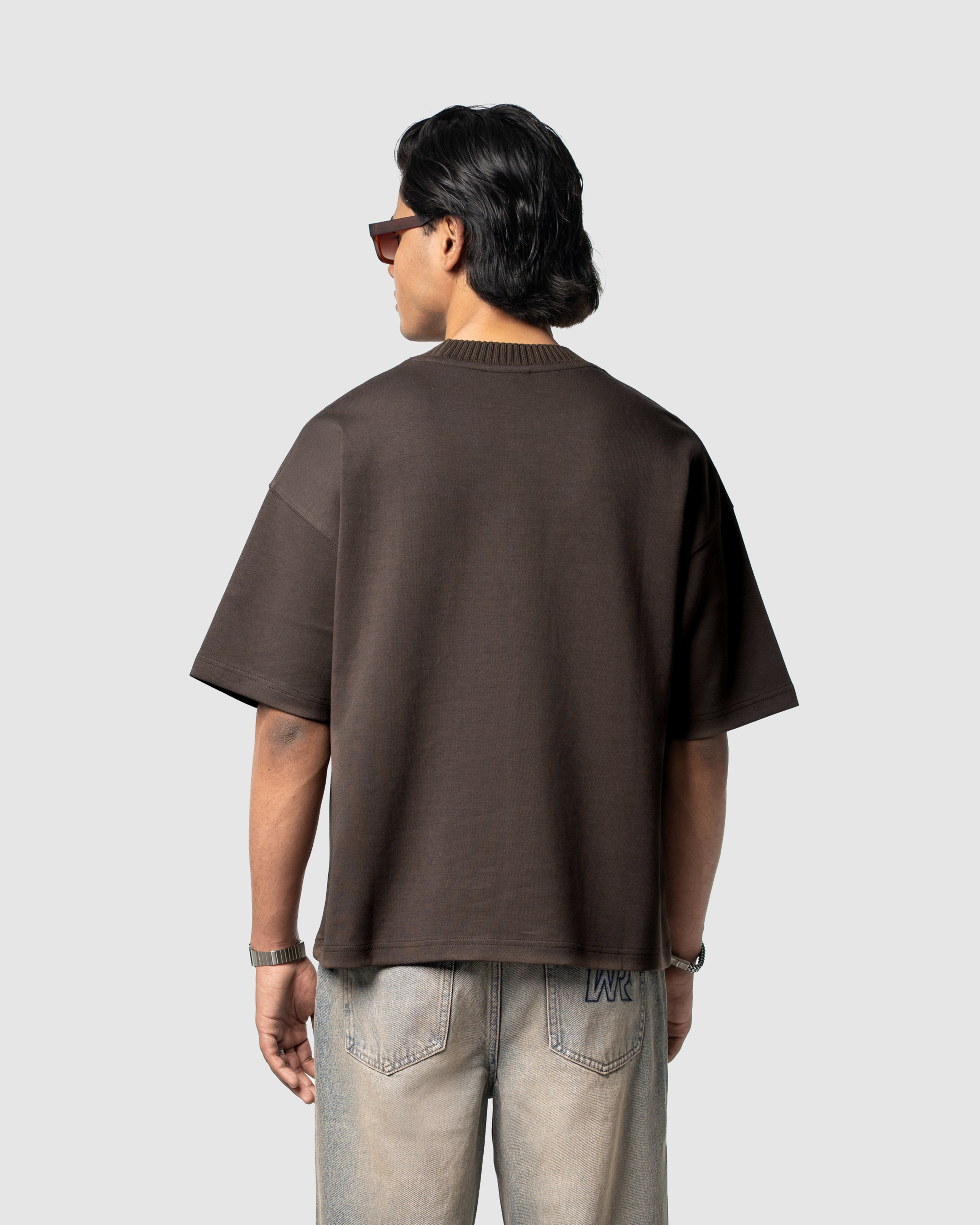 W&R Brown Knit Collar Boxy T-Shirt