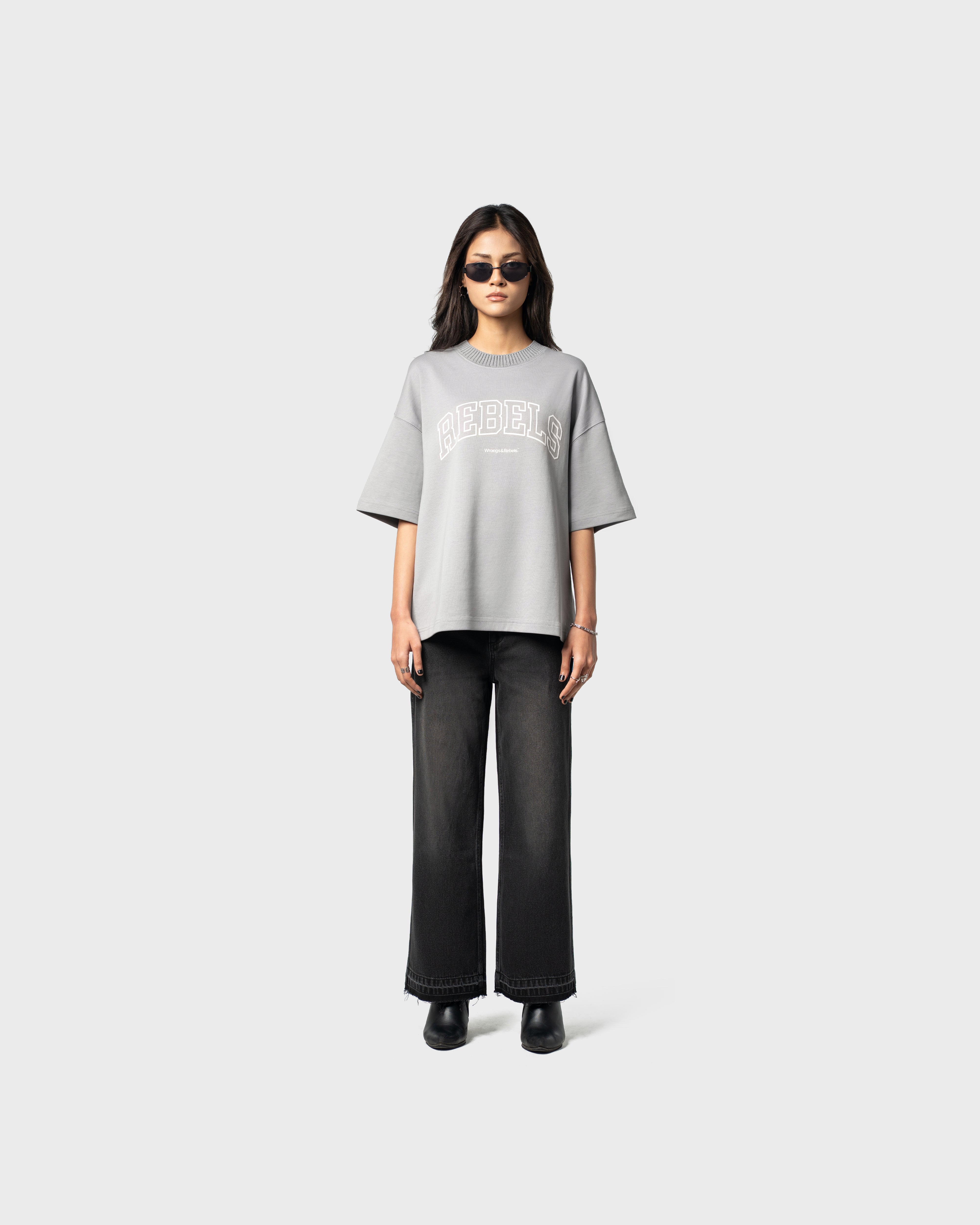 W&R Grey Knit Collar Boxy T-Shirt