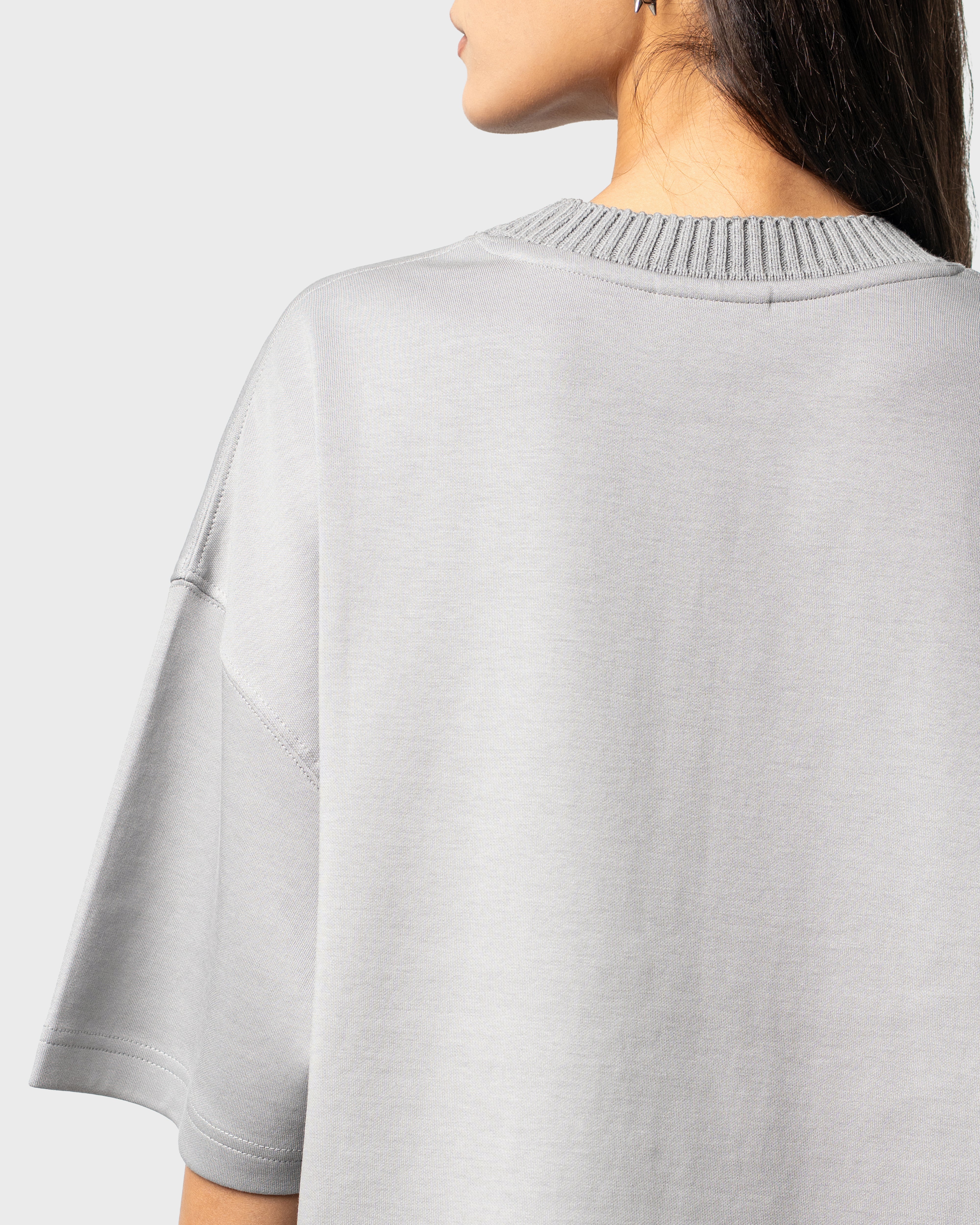 W&R Grey Knit Collar Boxy T-Shirt