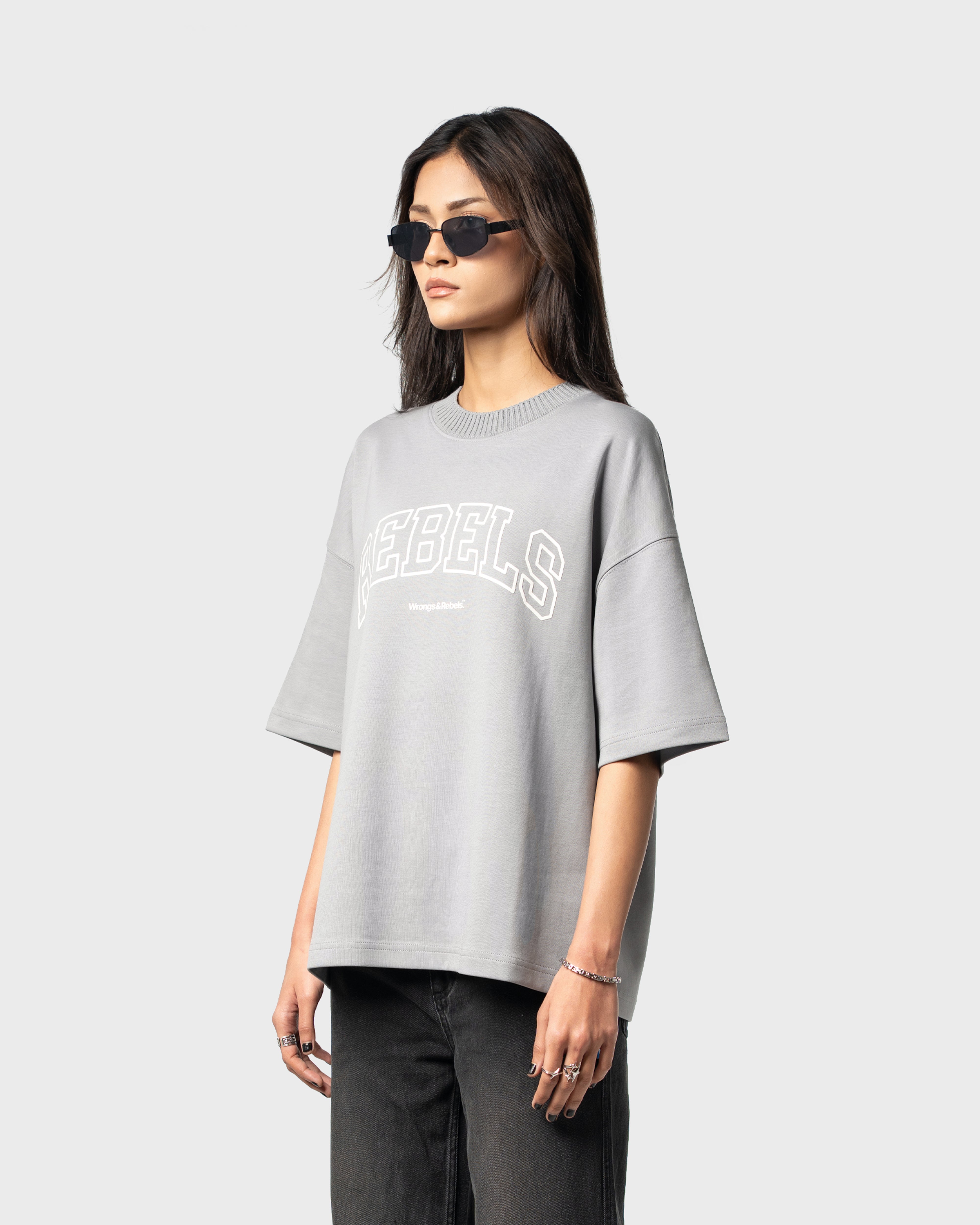 W&R Grey Knit Collar Boxy T-Shirt