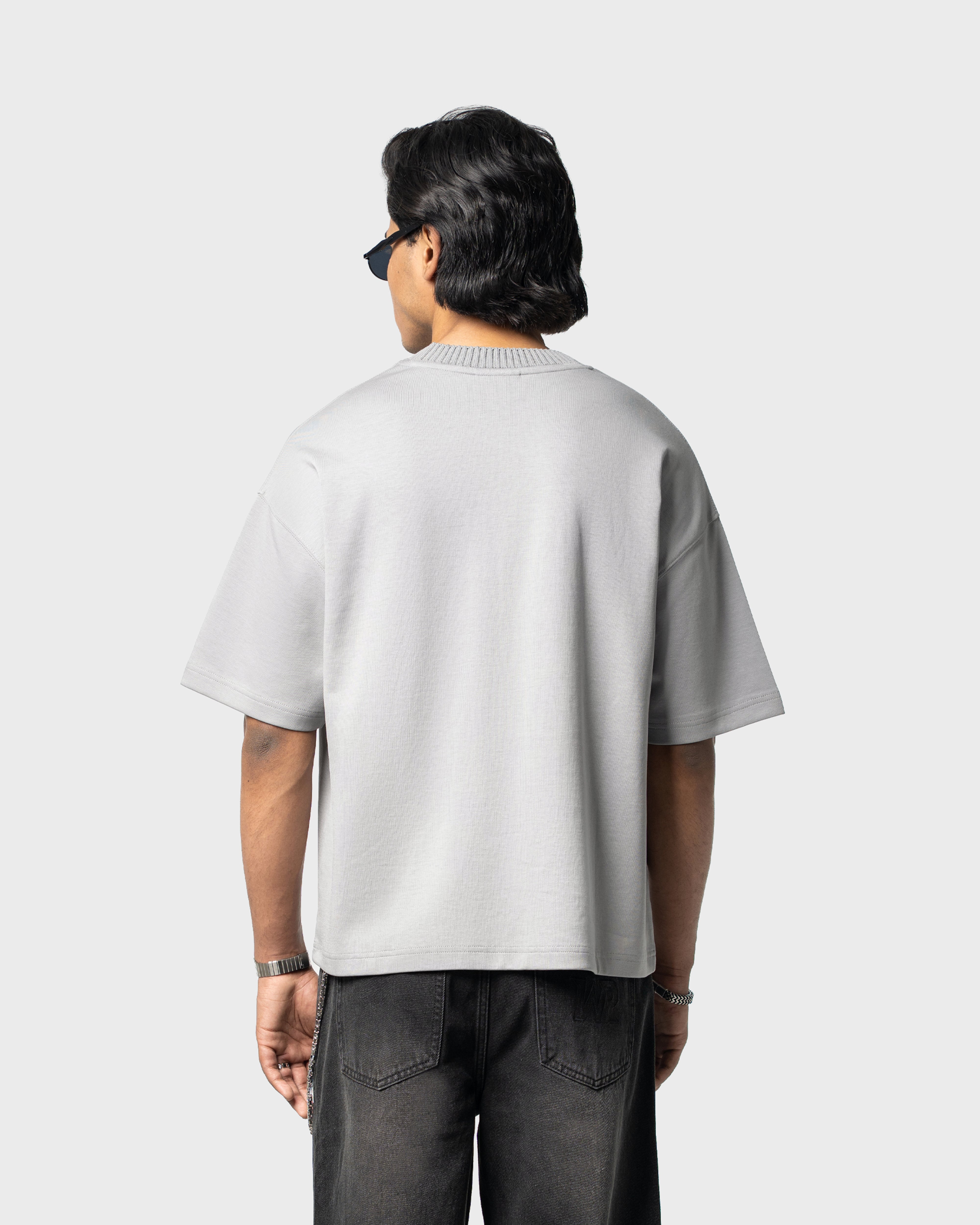 W&R Grey Knit Collar Boxy T-Shirt