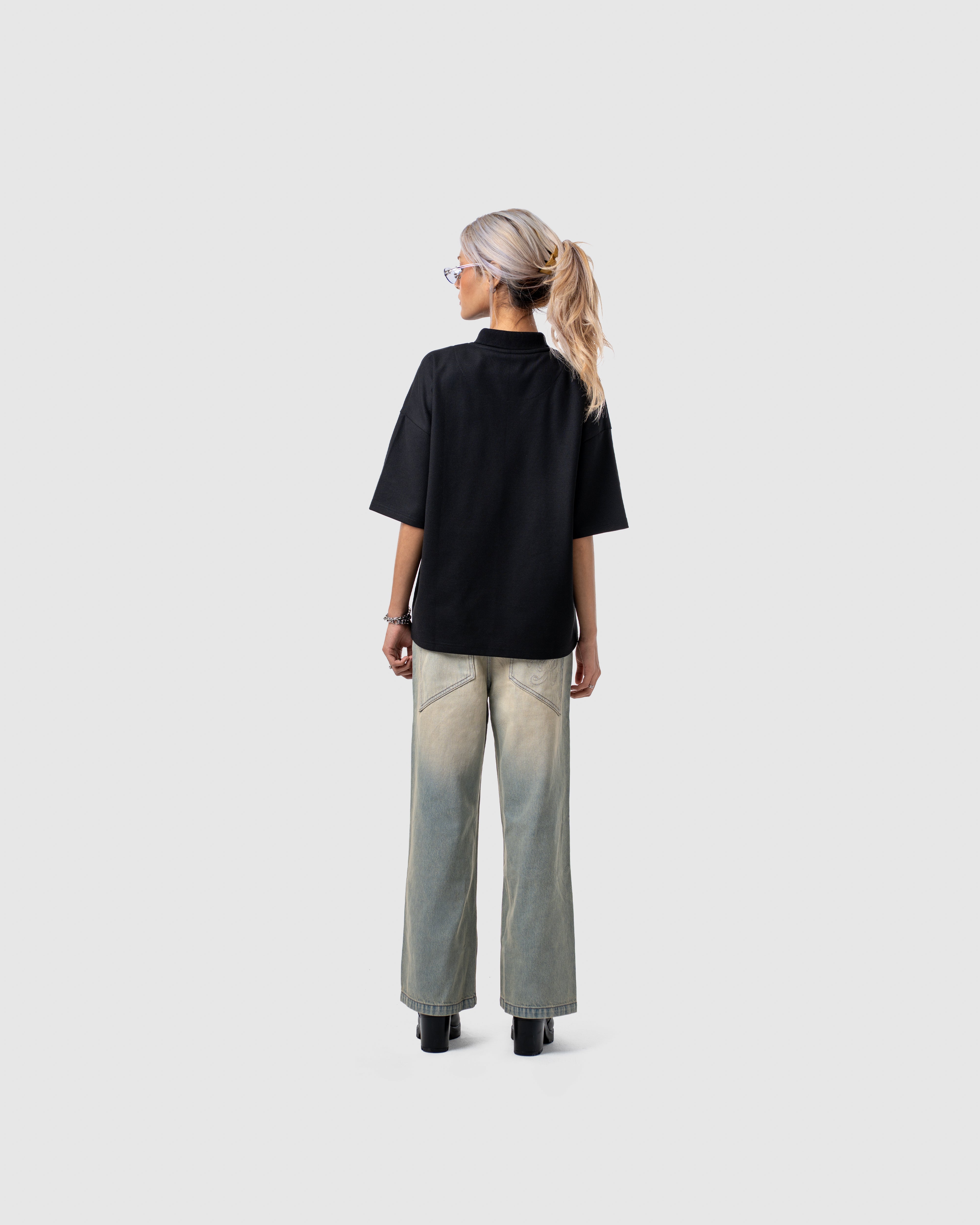 W&R Black Boxy Polo