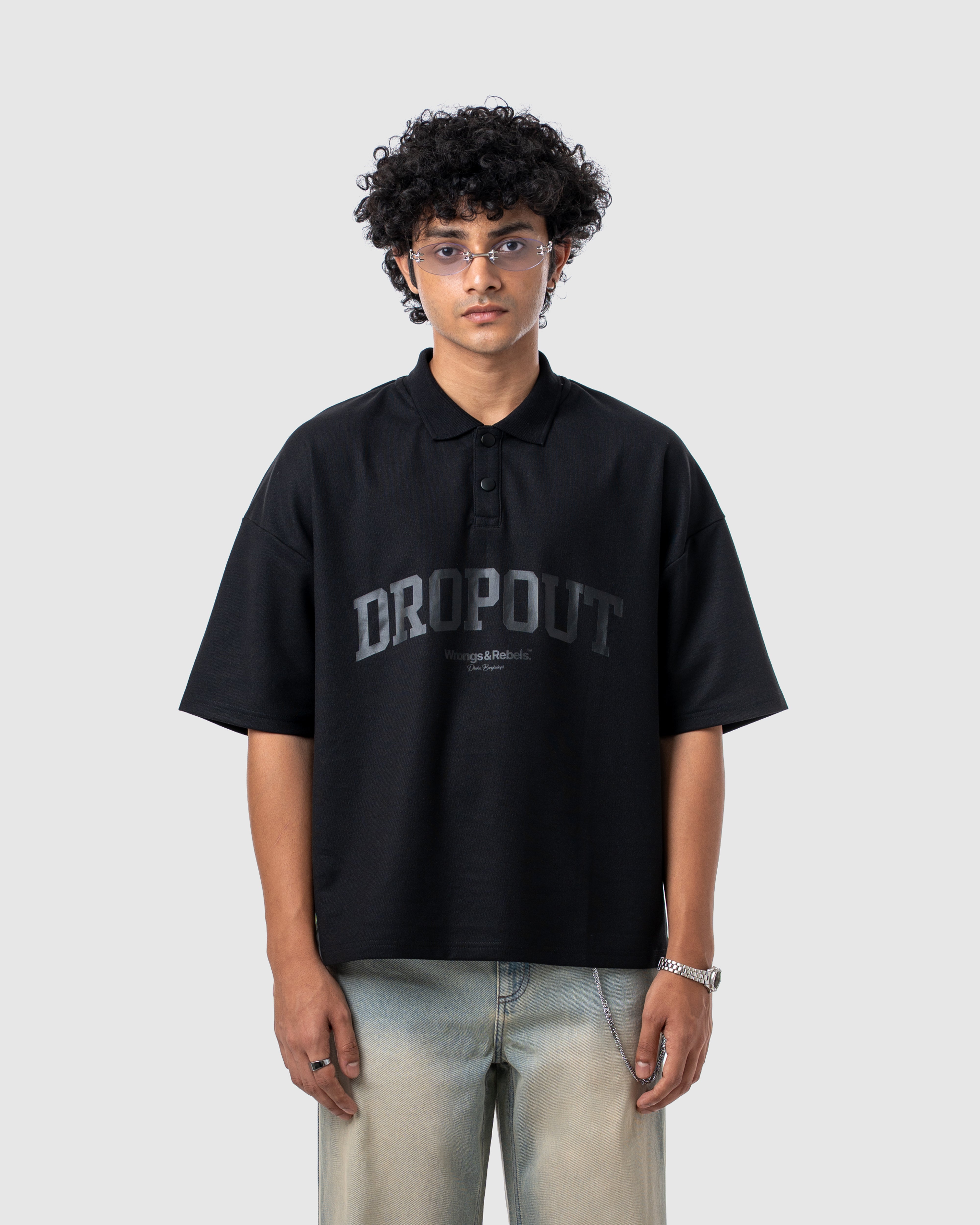 W&R Black Boxy Polo
