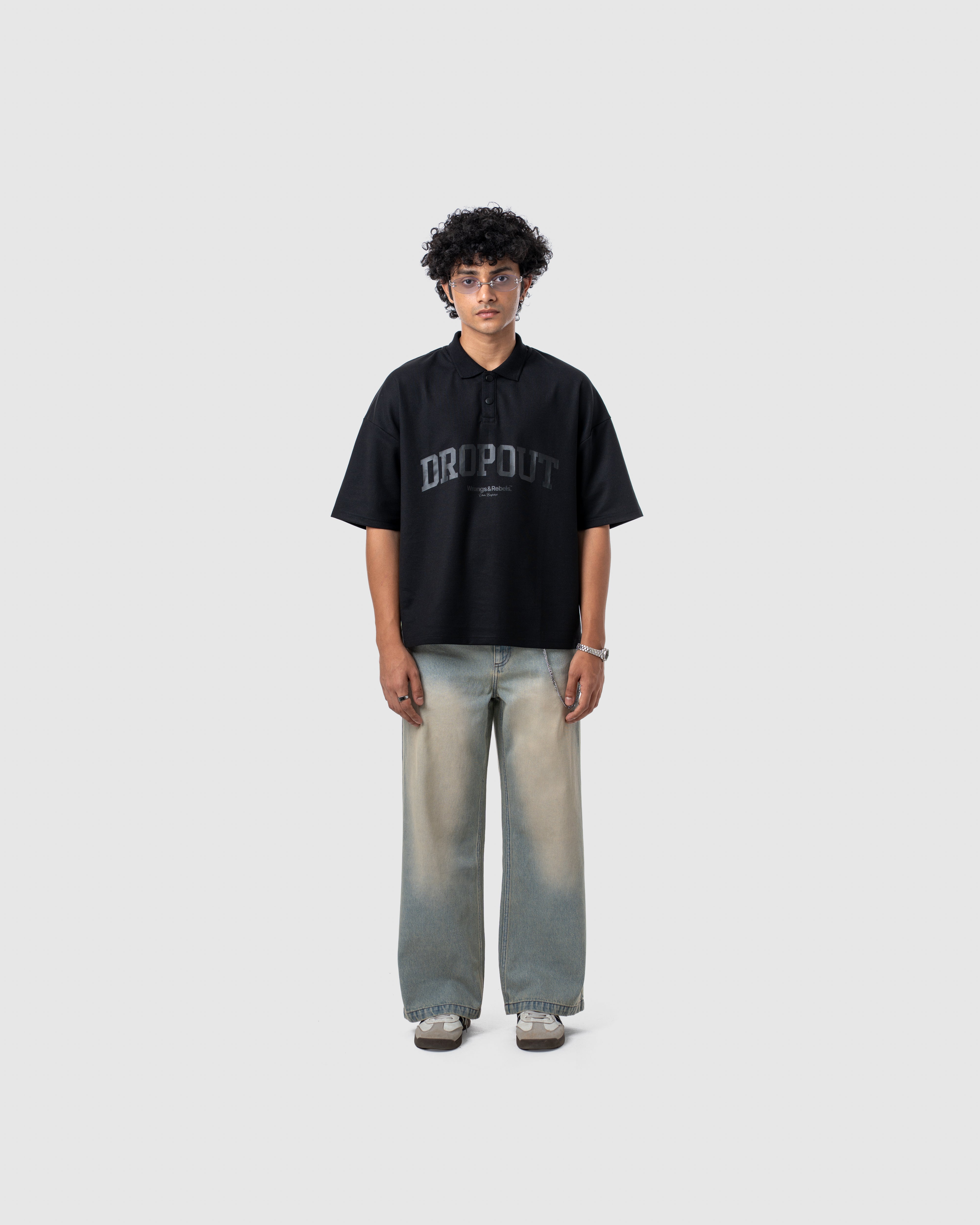W&R Black Boxy Polo