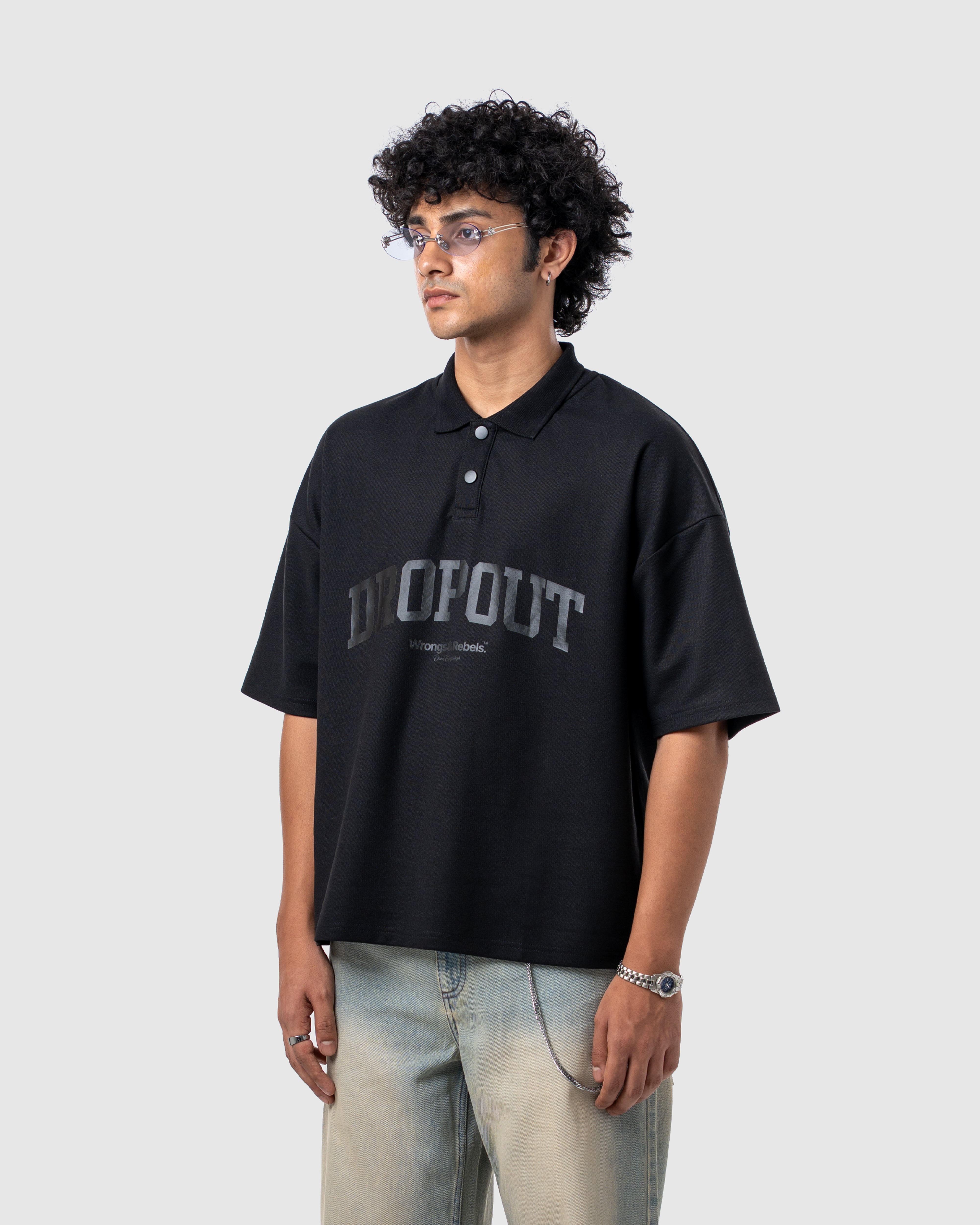 W&R Black Boxy Polo