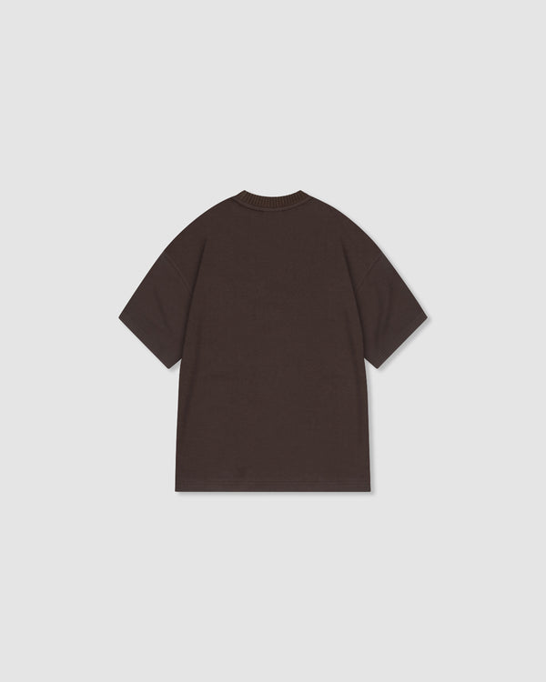 W&R Brown Knit Collar Boxy T-Shirt