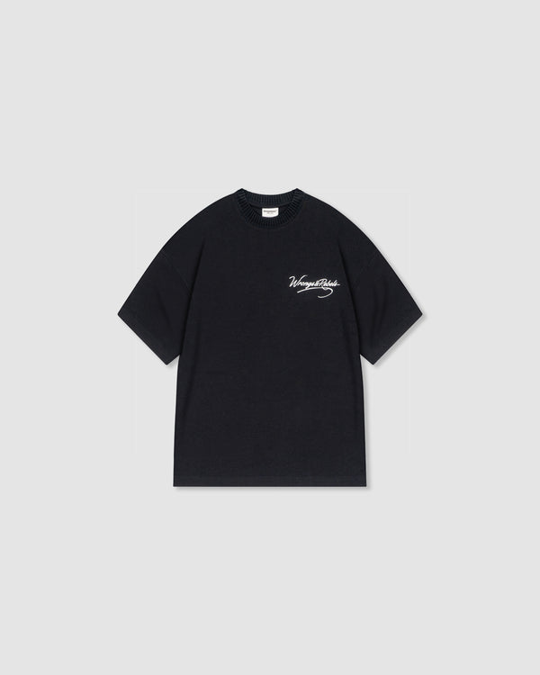W&R Black Knit Collar Boxy T-Shirt