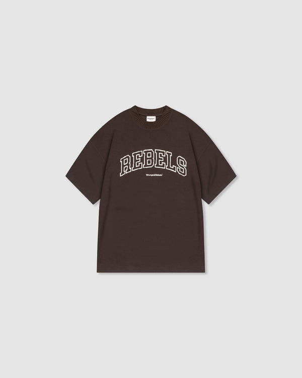 W&R Brown Knit Collar Boxy T-Shirt