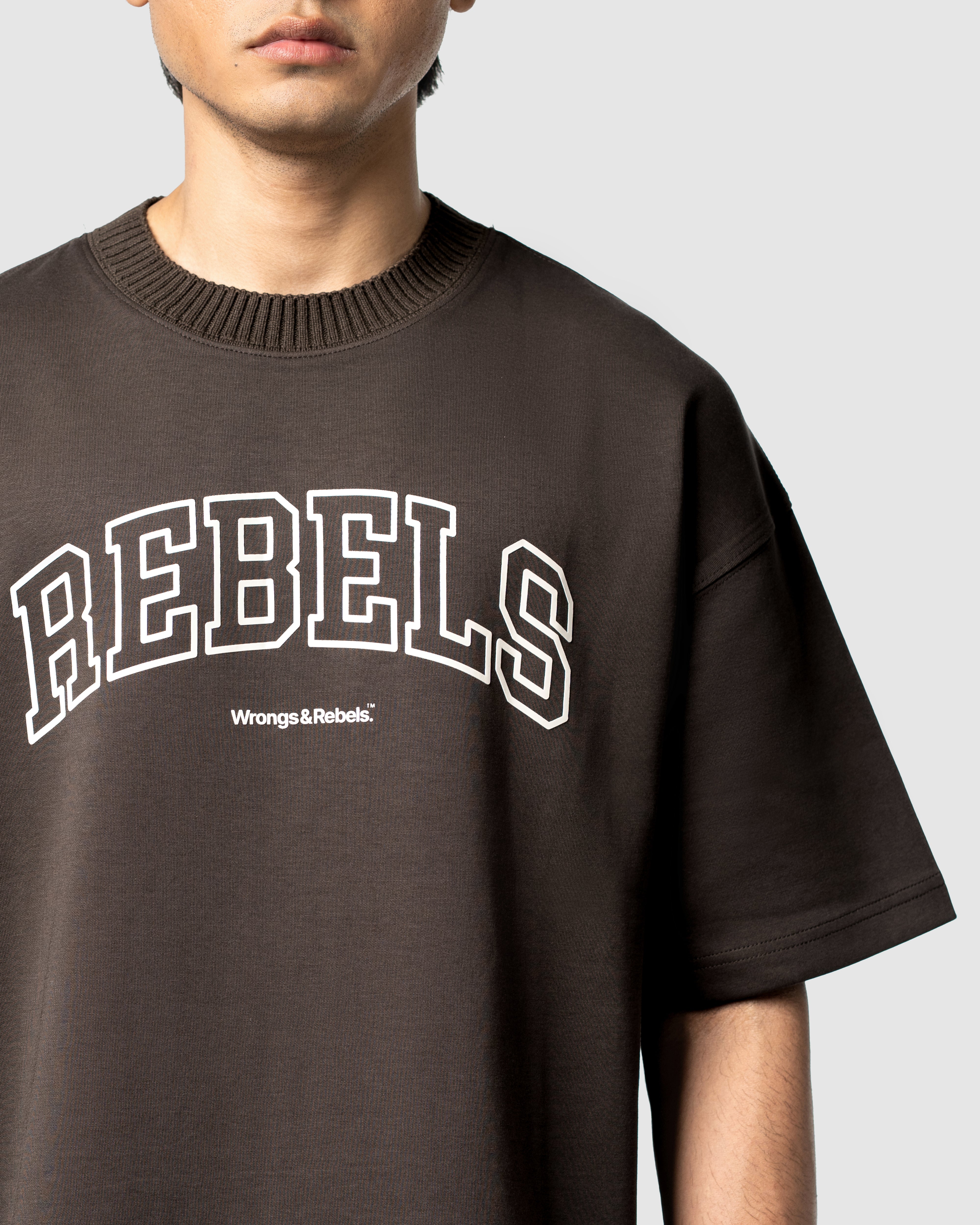 W&R Brown Knit Collar Boxy T-Shirt