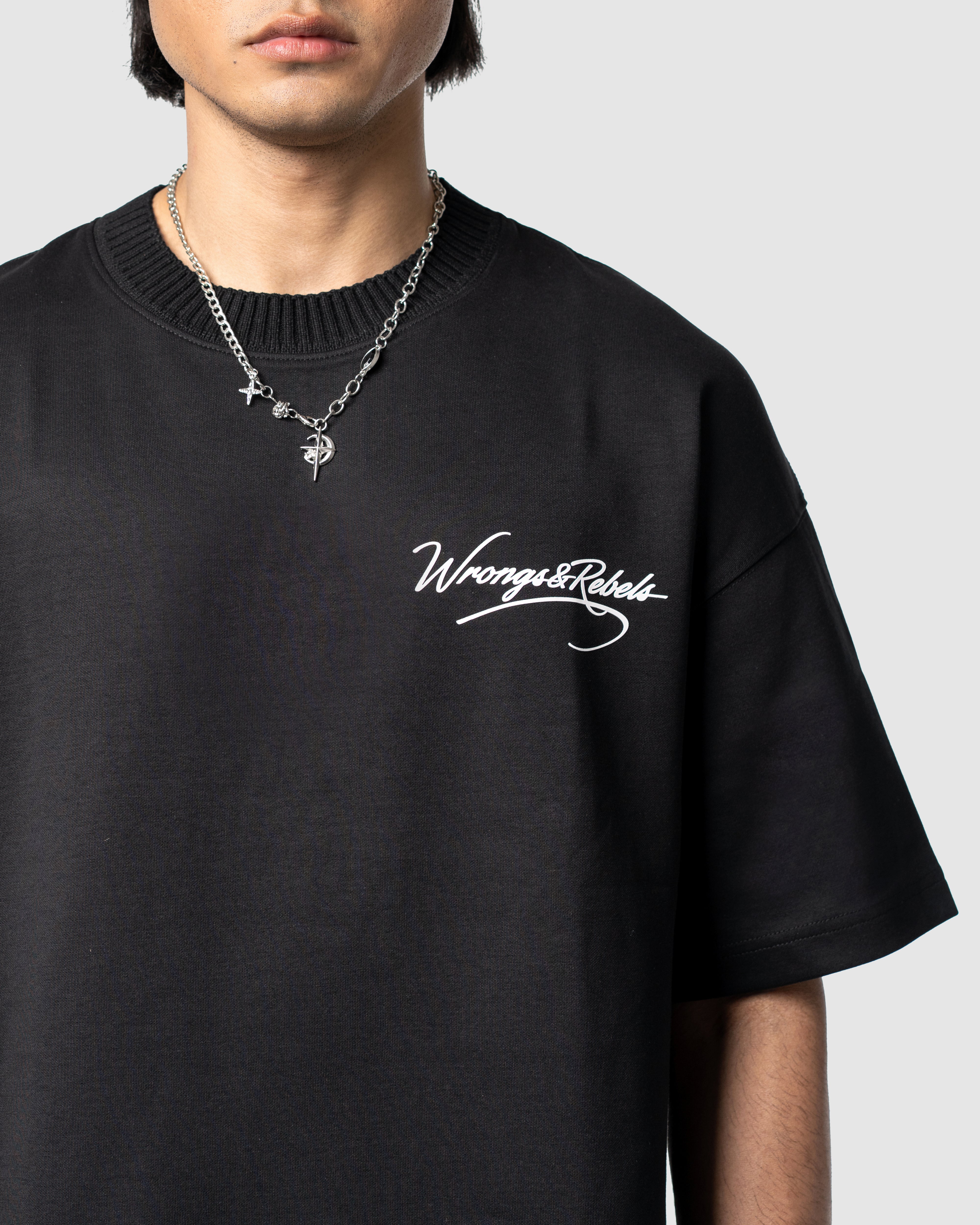 W&R Black Knit Collar Boxy T-Shirt