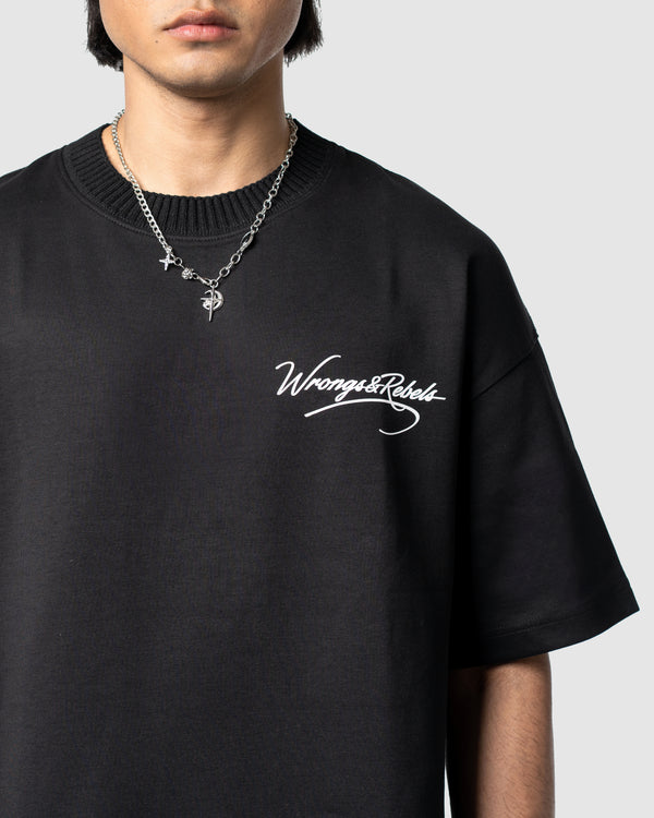 W&R Black Knit Collar Boxy T-Shirt