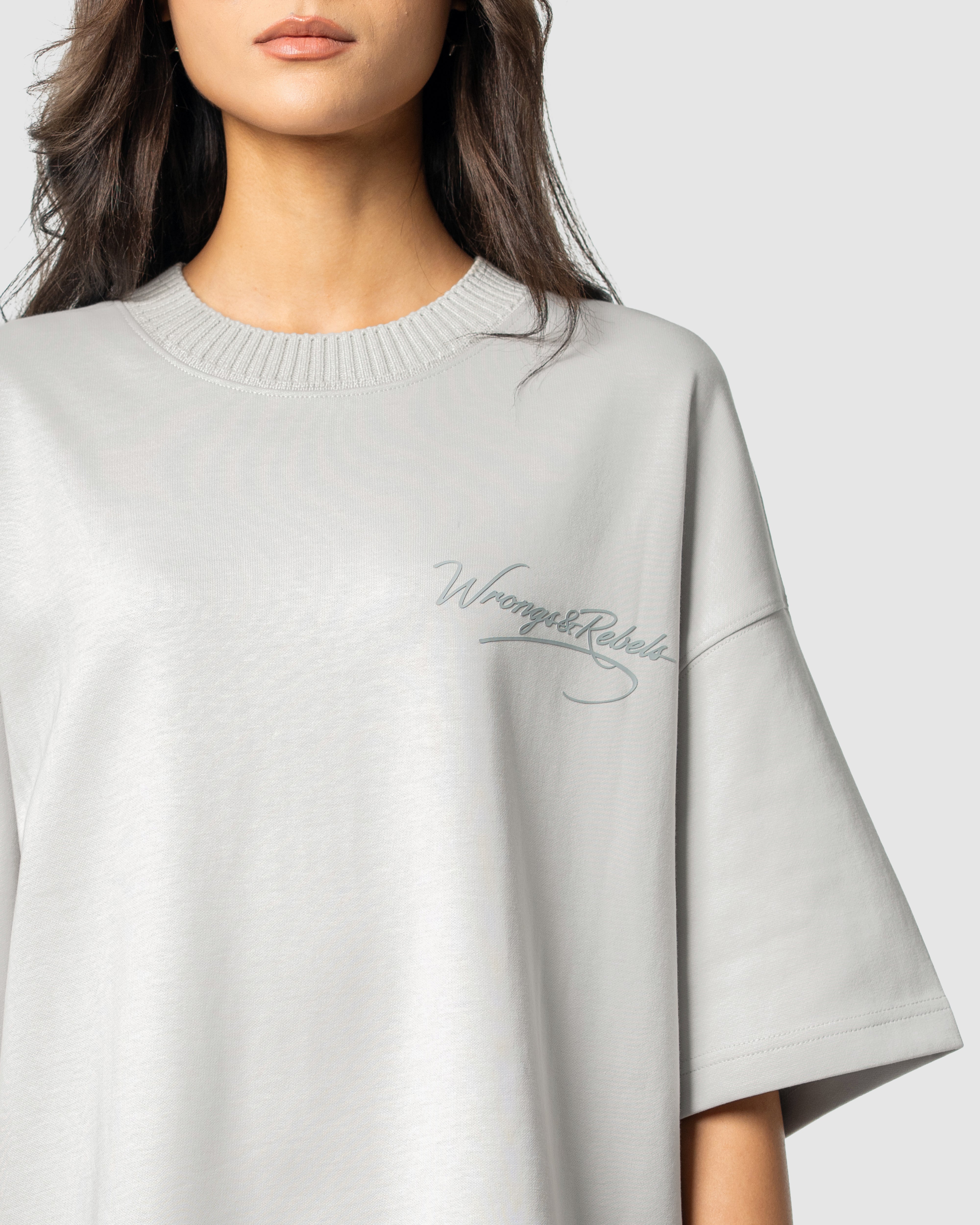 W&R Beige Knit Collar Boxy T-Shirt