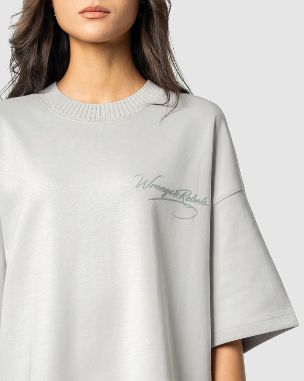 W&R Beige Knit Collar Boxy T-Shirt