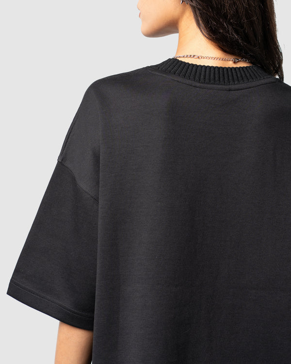 W&R Black Knit Collar Boxy T-Shirt