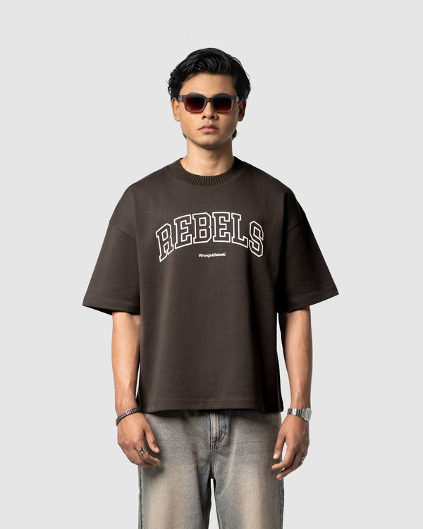 W&R Brown Knit Collar Boxy T-Shirt