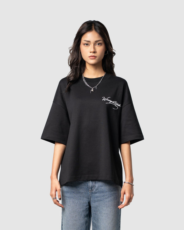 W&R Black Knit Collar Boxy T-Shirt