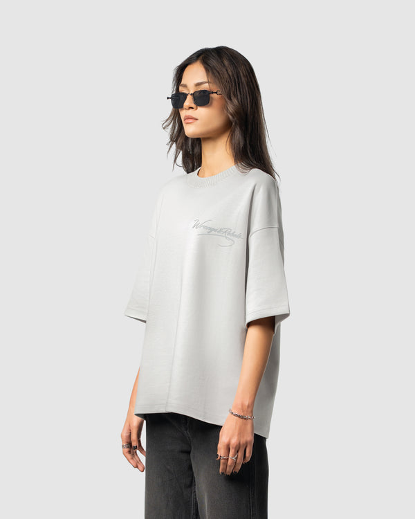 W&R Beige Knit Collar Boxy T-Shirt