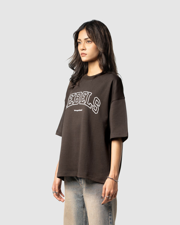 W&R Brown Knit Collar Boxy T-Shirt