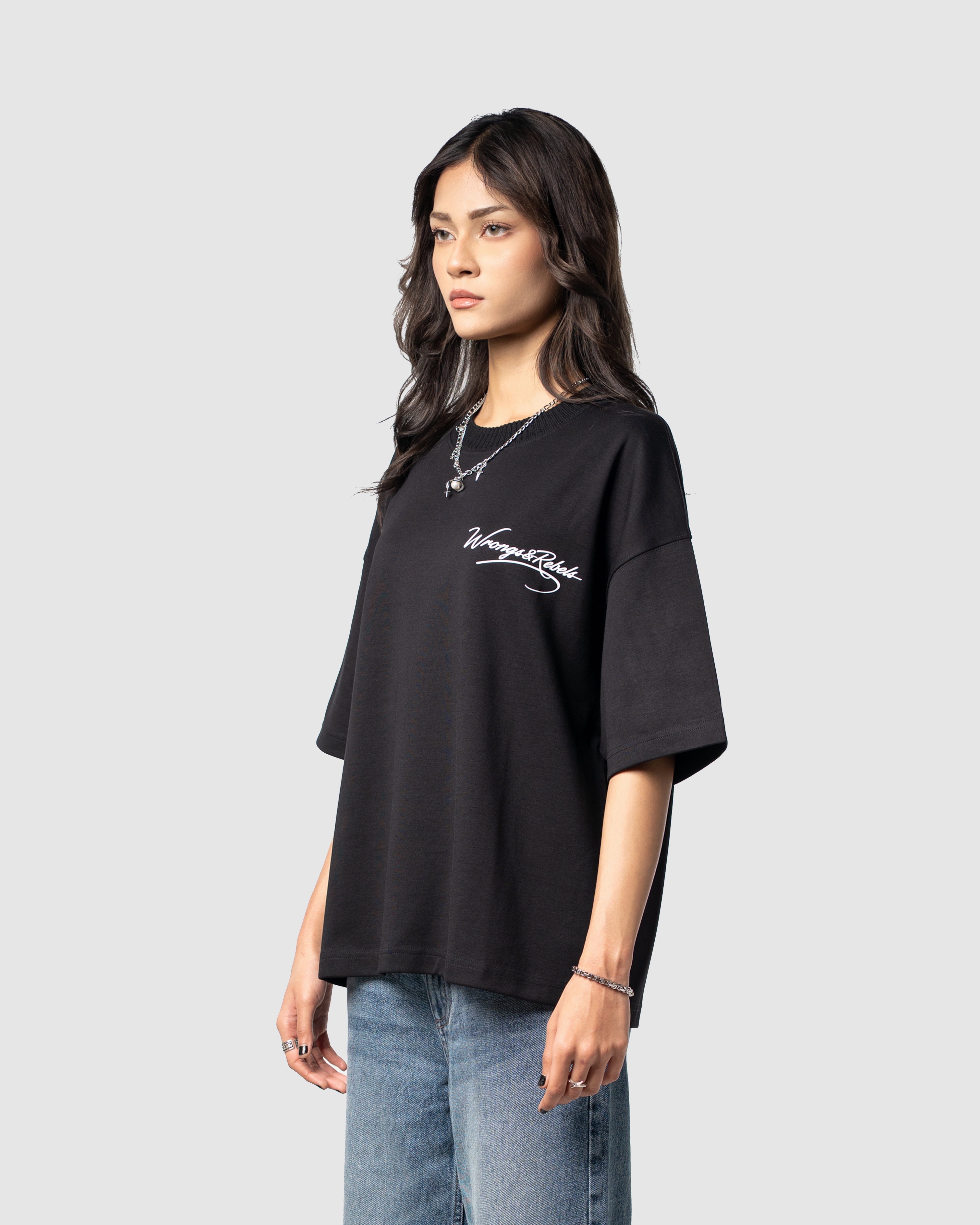 W&R Black Knit Collar Boxy T-Shirt