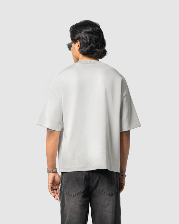 W&R Beige Knit Collar Boxy T-Shirt