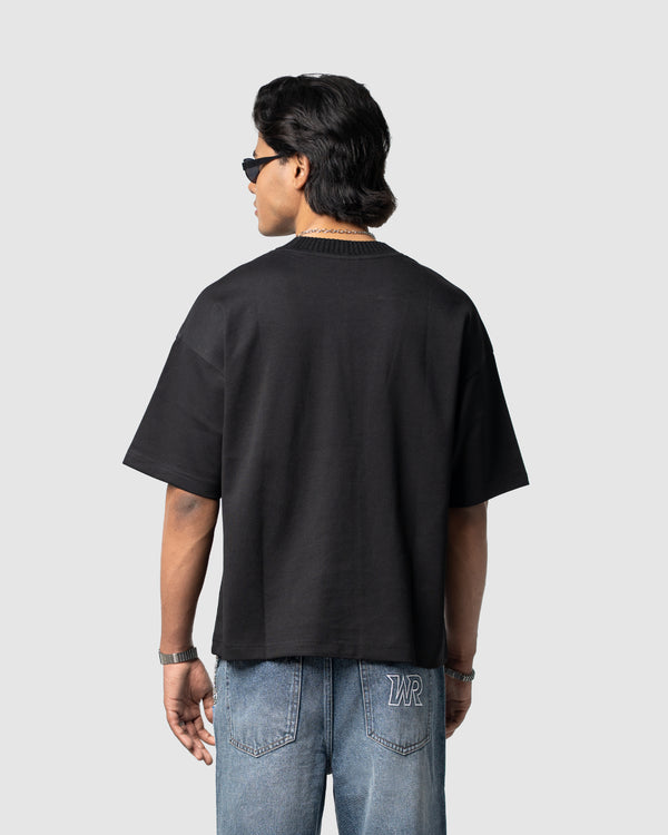W&R Black Knit Collar Boxy T-Shirt