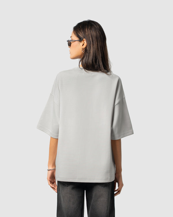 W&R Beige Knit Collar Boxy T-Shirt