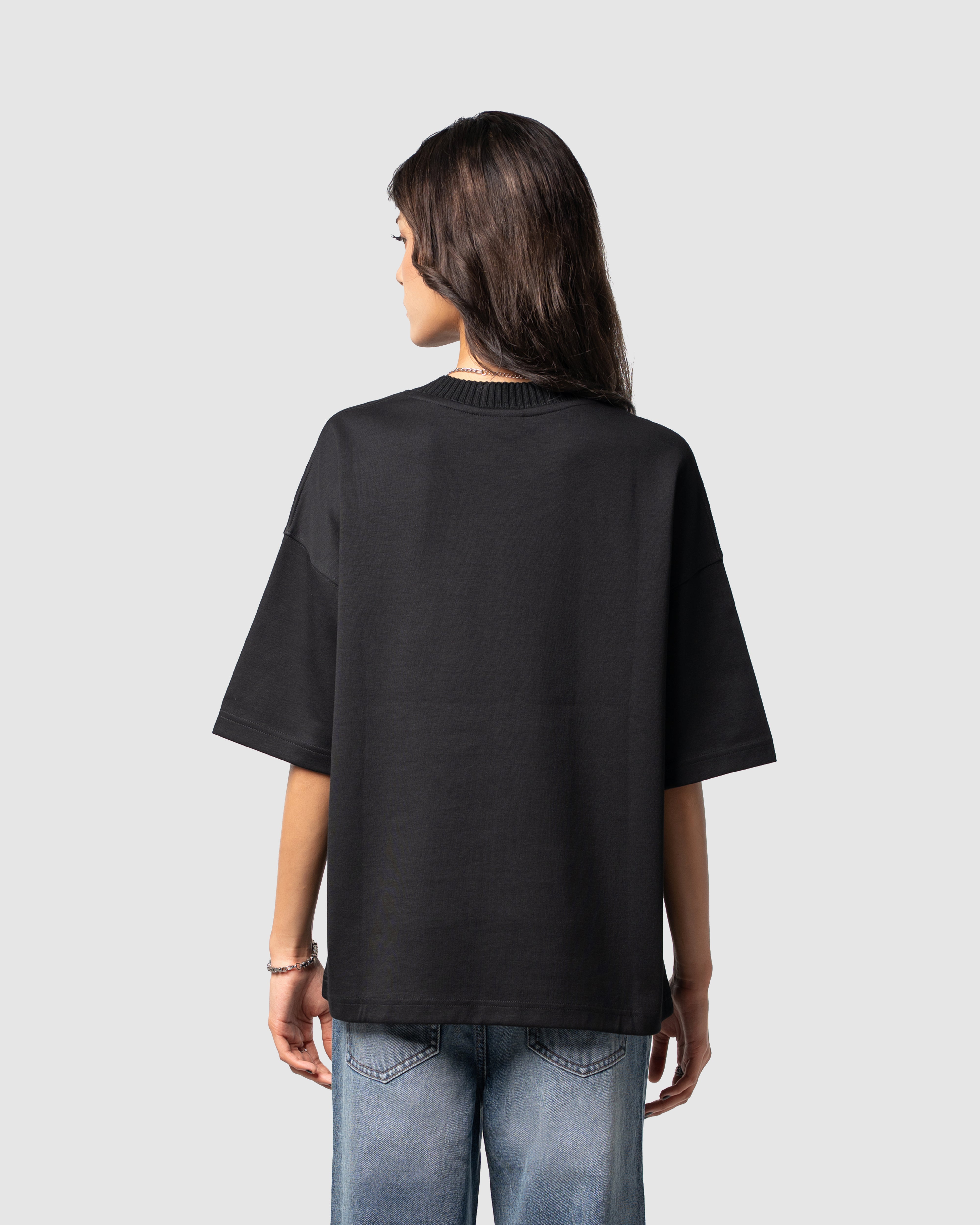 W&R Black Knit Collar Boxy T-Shirt