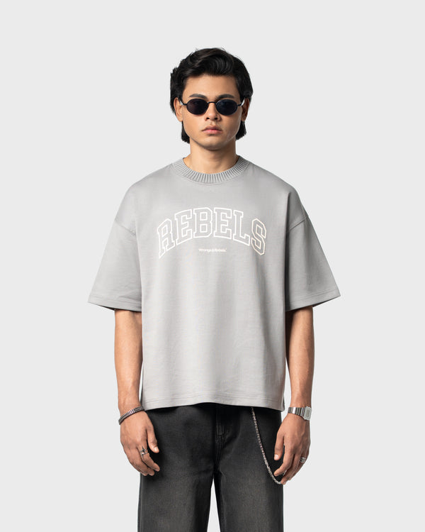 W&R Grey Knit Collar Boxy T-Shirt