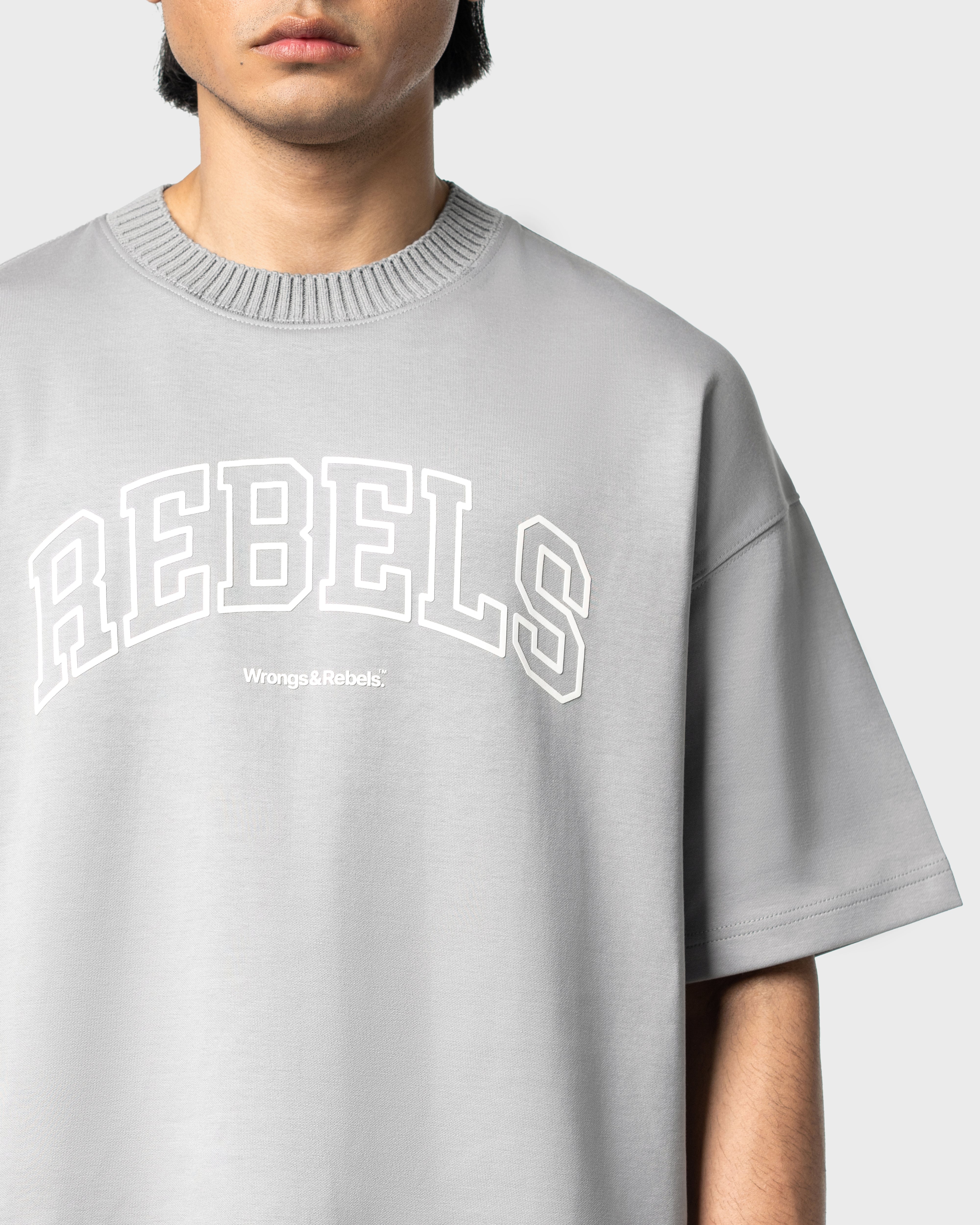 W&R Grey Knit Collar Boxy T-Shirt