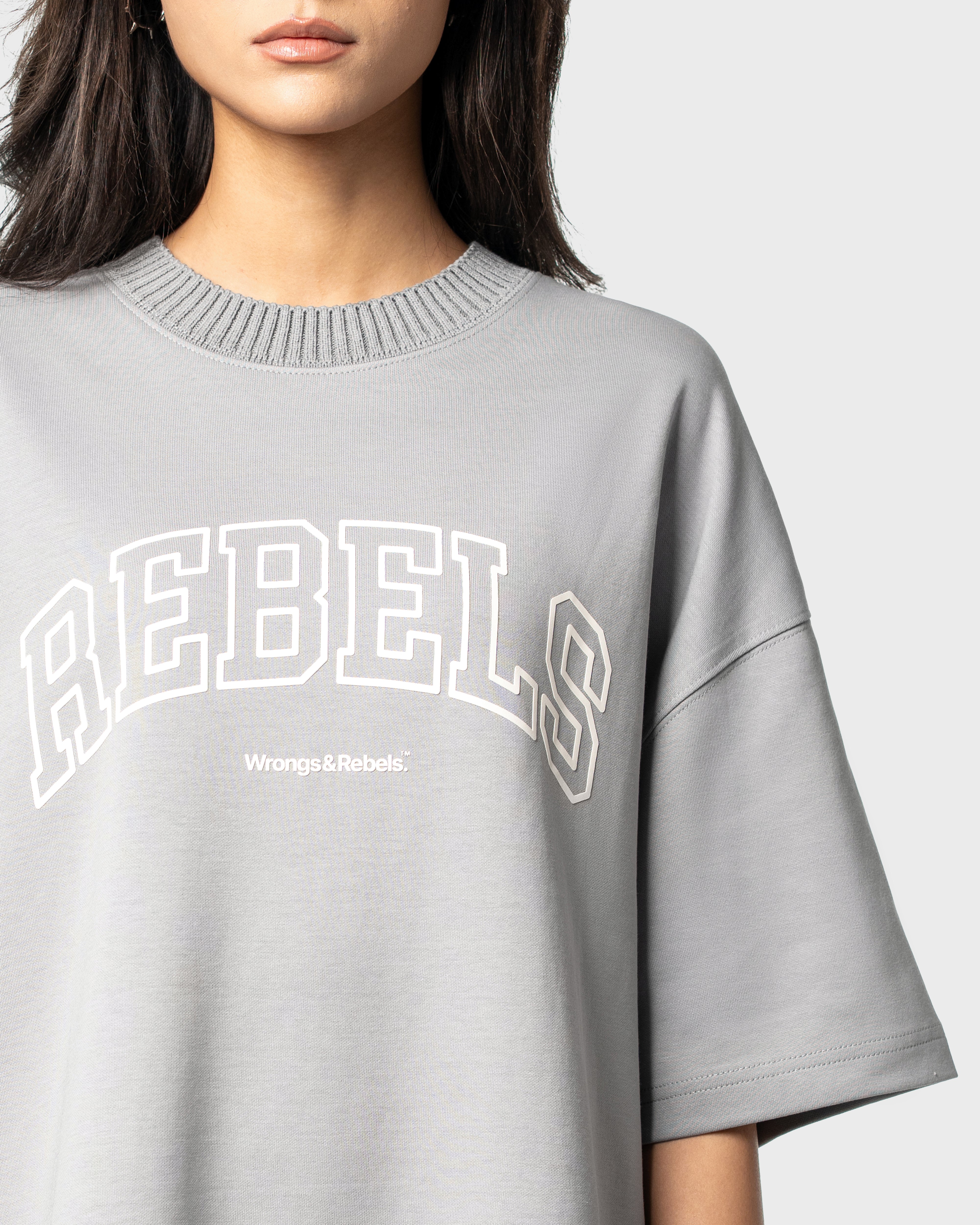 W&R Grey Knit Collar Boxy T-Shirt