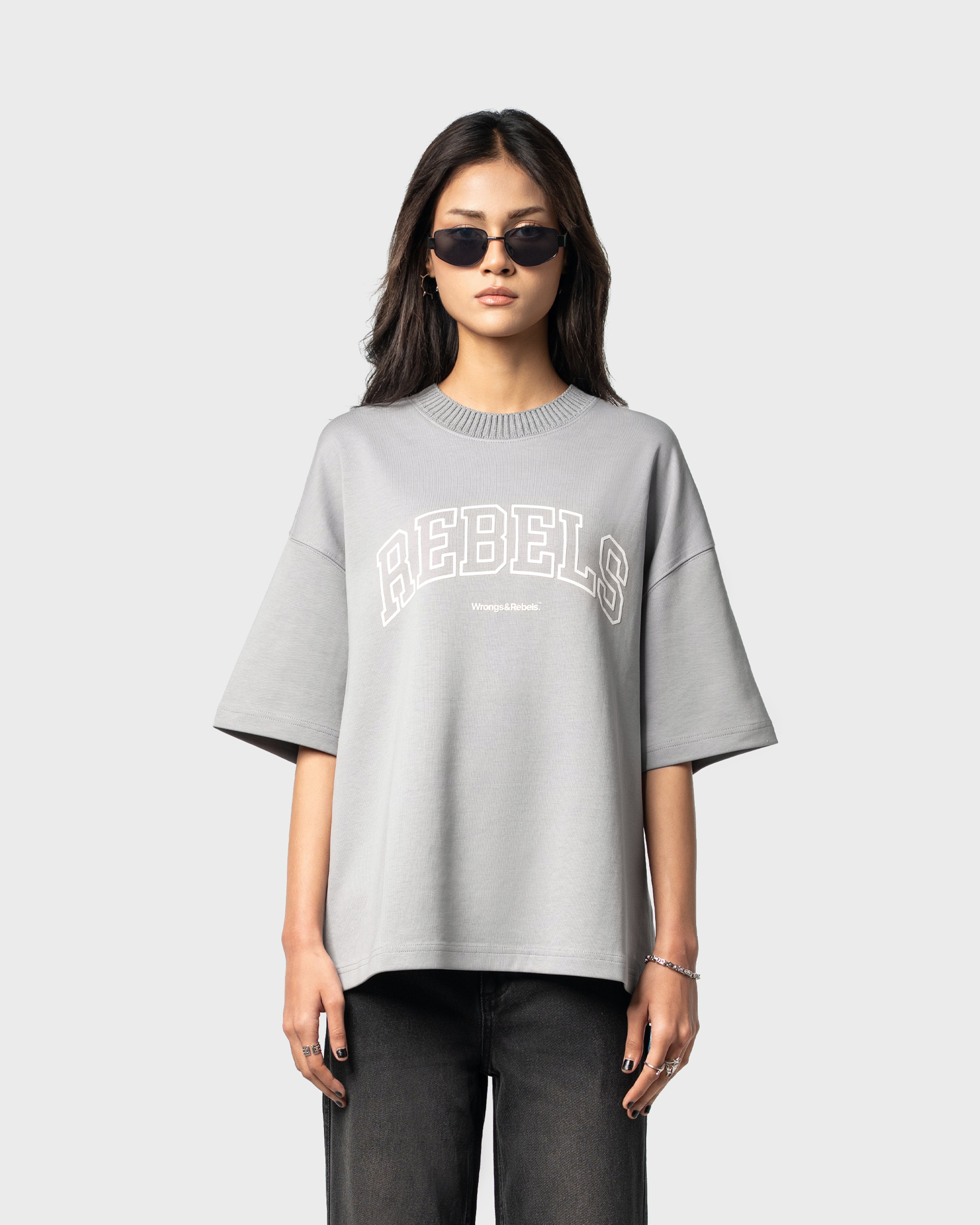 W&R Grey Knit Collar Boxy T-Shirt