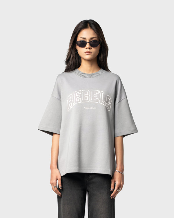 W&R Grey Knit Collar Boxy T-Shirt