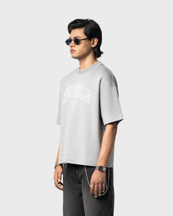 W&R Grey Knit Collar Boxy T-Shirt