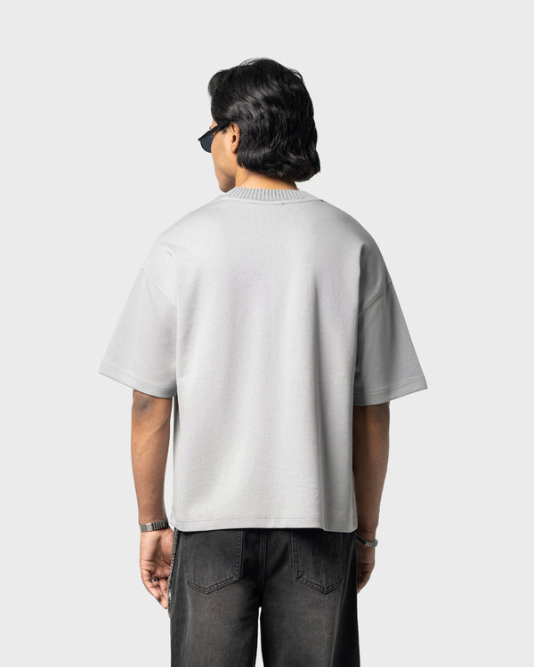 W&R Grey Knit Collar Boxy T-Shirt