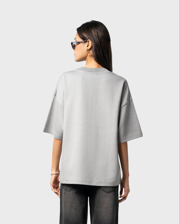 W&R Grey Knit Collar Boxy T-Shirt