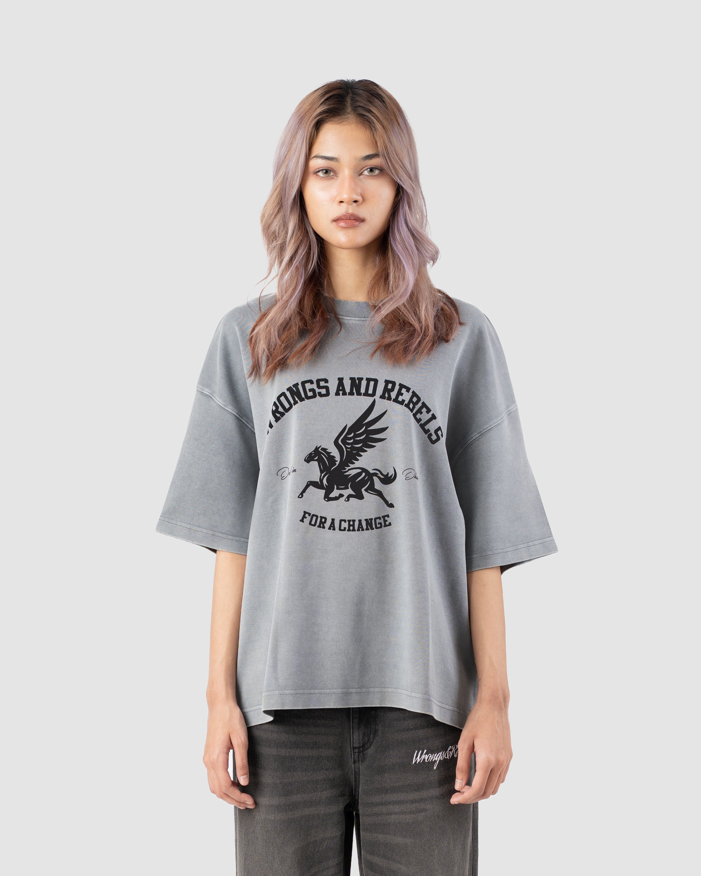 W&R Pegasus Acid Washed Boxy T-Shirt | Wrongs & Rebels